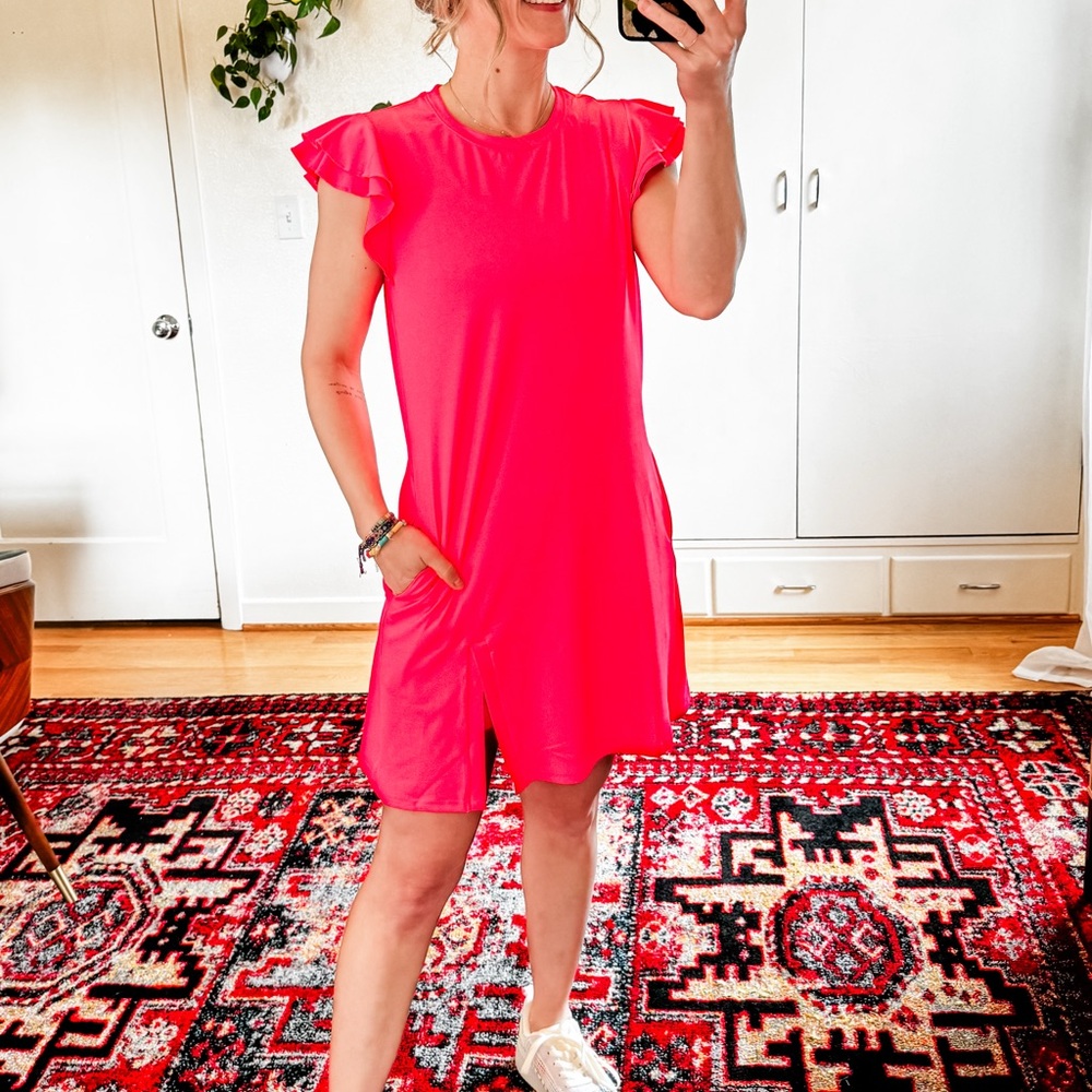 NEW Jack Smith Pink Ruffle Sleeve Workout Dress SZ Small